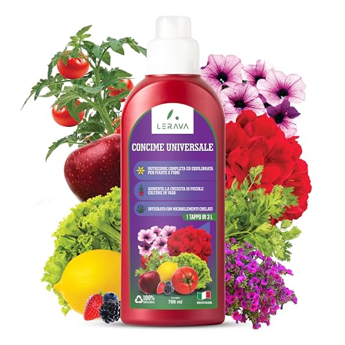 LERAVA® concime universale liquido – 700ml con tappo dosatore - concime per orto/piante verdi/fiori con microelementi chelati – fertilizzante piante “Made in Italy”