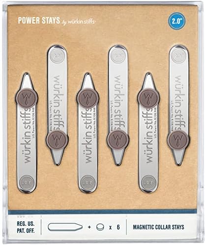 2.0-Inch Power Stays Magnetic Collar Stays By Würkin Stiffs | 3 Pair | Includes (6) 2.0” Power Stays With Storage Case | Metal Shirt Collar Stays For Men Clothing | As Seen On Shark Tank #TOP4