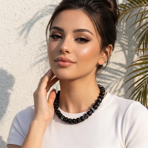 Badu Black Chunky Beaded Necklace for Women,Acrylic Bead Choker Statement Necklace Cute Trendy Necklaces Jewelry Gifts by Badu - Used condition - Image 3