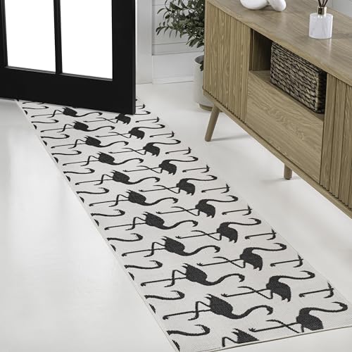 JONATHAN Y Flamingos Two-Tone Indoor Outdoor Runner Rug 2X8 White/Black, Liana Casual Coastal for Backyard, Patio, Porch, Easy-Cleaning, High Traffic, Pet-Friendly, Non-Shedding (TSN401D-28)
