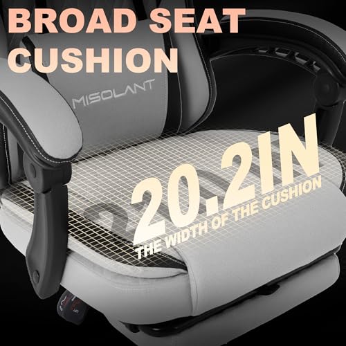 Image of Misolant Gaming Chair, Fabric Gamer Chair with footrest for Adults, High Back Ergonomic Computer Game Chair with Adjustable Headrest and Massage Lumbar Support, 90-155 Recline Free, Gray
