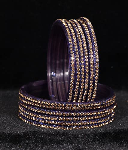 Image of NMII Glass with Zircon Gemstone and Beads Studdded Glossy Finished Traditional Bangle Set For Women and Girls