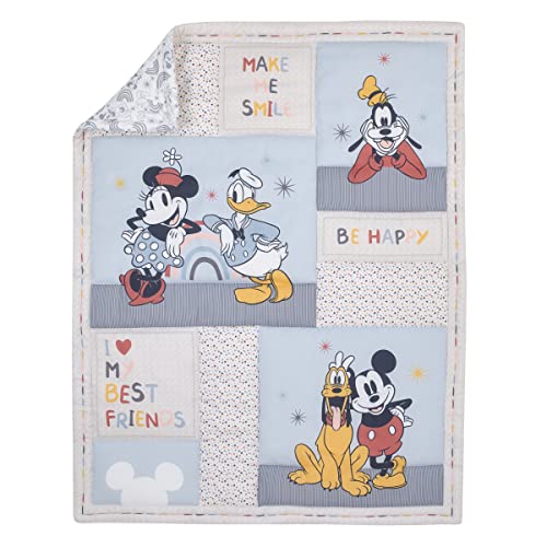 Disney Mickey And Friends Blue, Oatmeal, And Red Mickey Mouse, Minnie Mouse, Donald Duck, Pluto And Goofy 3 Piece Nursery Mini Crib Bedding Set - Comforter And Two Fitted Mini Crib Sheets #TOP1