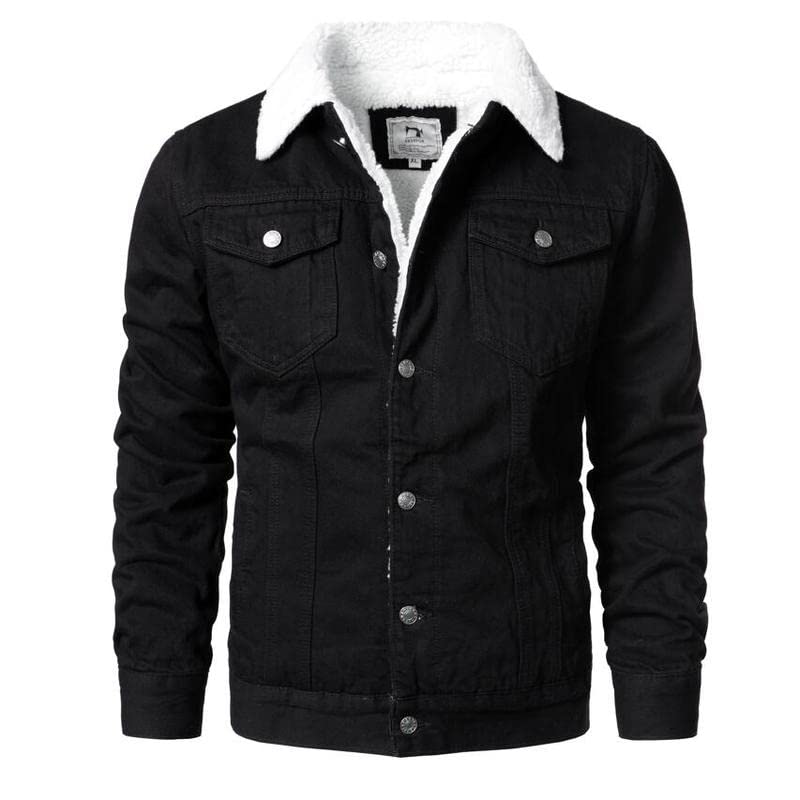 CJQJPNZ Men Black Denim Jackets Solid Casual Denim Coats Male Winter Fleece Cotton Jeans Jackets Warm Coats2