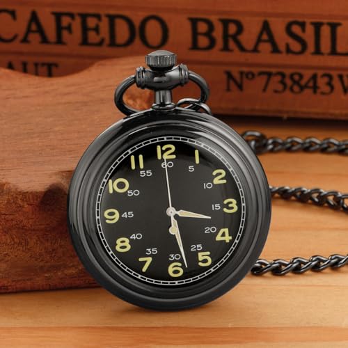 Image of Uncovered Black Mechanical Pocket Watch, Arabic Numeral Dial Men's Pocket Watch with Chain