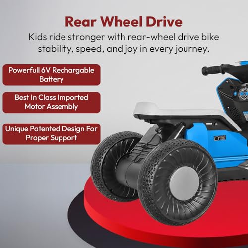 Image of StarAndDaisy Electric Ride-On Bike for Kids, Toddlers & Baby - 3 Wheel Rechargeable 6V EV Motorcycle with Music,LED Lights, USB, Foot Acceleration & Comfortable Seat - Blue