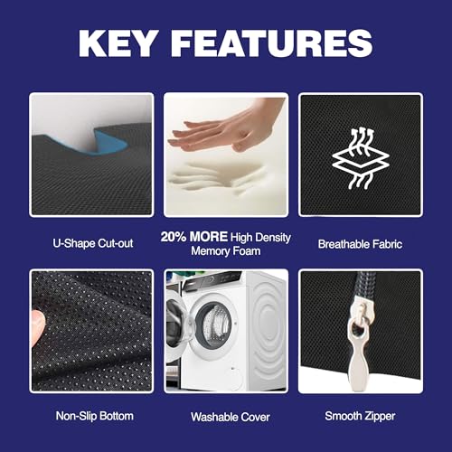 Image of WELLGIVER Memory Foam Coccyx Seat Cushion - Orthopedic Chair Pad for Tailbone, Sciatica & Lower Back Pain Relief | Ideal for Office Chairs, Car Seats & Home Use | Removable & Washable Cover