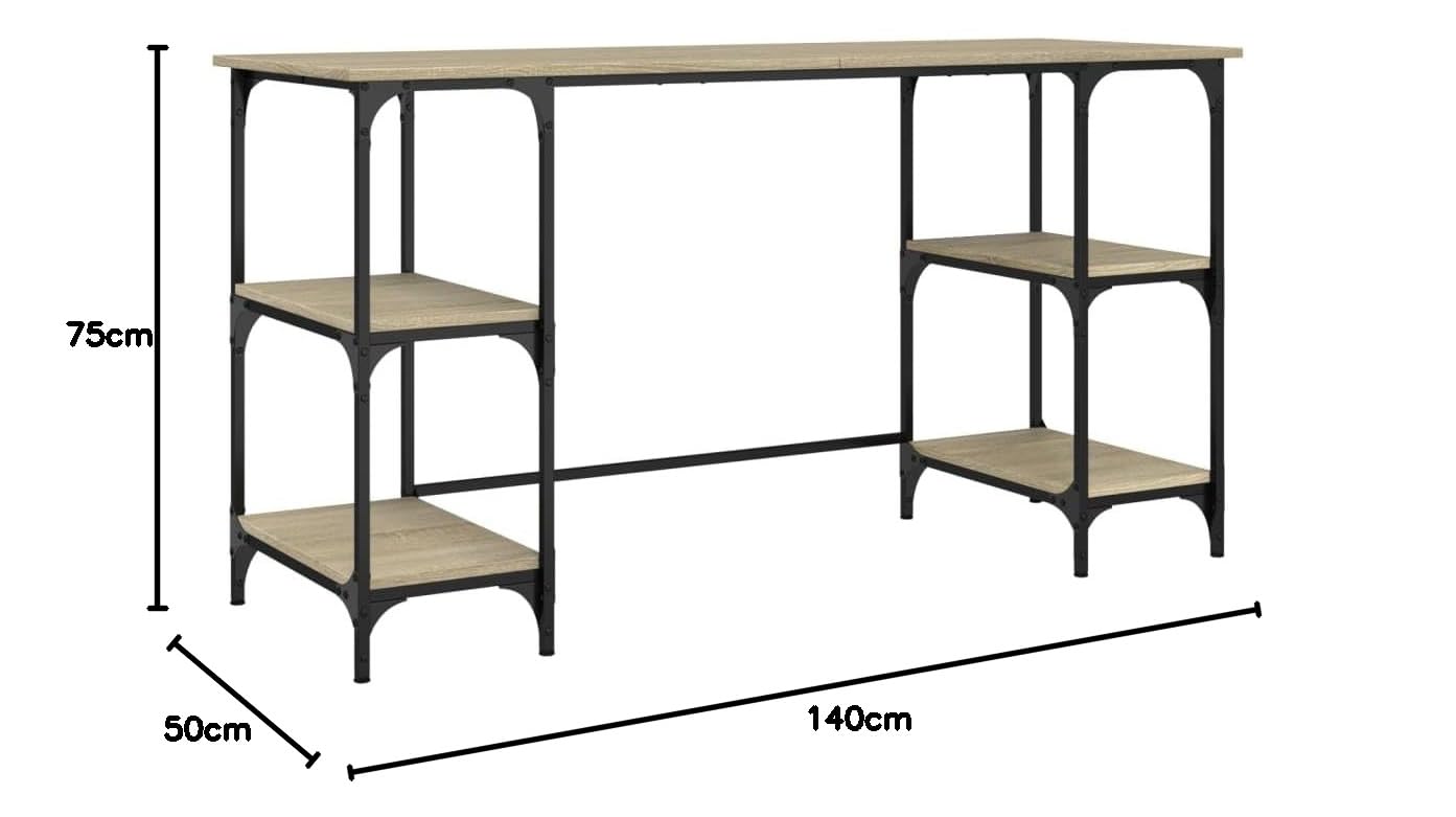 Tavolo Salvaspazio Scrivania Gaming Tavolo Consolle Scrivanie Gaming Scrivania Rovere Sonoma 140x50x75cm Metallo e Legno Multistrato per Studio Camera Da Letto Sala Studio Soggiorno