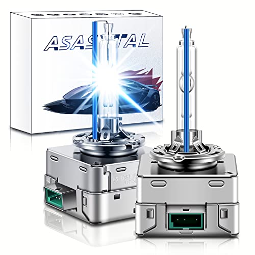 Asasytal D3S Bombillas de Xenón 35W 8000K, Ultra Brillante Azul Hielo, Kit de Conversión de BI HID con una Base de Metal Duradera Como Actualización de Bombillas Exteriores de Xenón, 1 Par