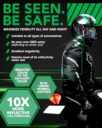 Image of Bright Knight Decals Light Green 3M Reflective Tape - 10x12 Flat Sheet Vinyl Motorcycle Helmet Stickers, Waterproof Safety Vinyl Wrap, Reflective Stickers for Helmet, Hard Hats, Cars, Bikes & Rims