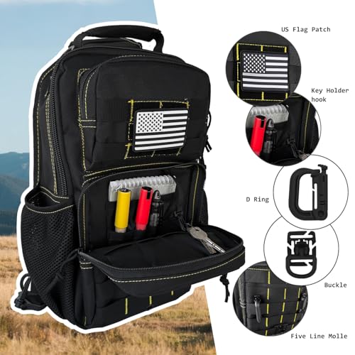 Image of Rover Sling Pack Tactical Shoulder Sling Bag Backpack with Bottle Holder Crossbody Chest Bag, Black with Yellow