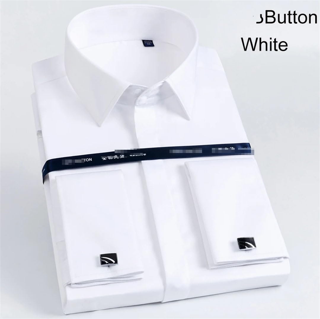 Alloaone Camicia da uomo a maniche lunghe con bottoni e polsini francesi, camicia da sposa con gemelli