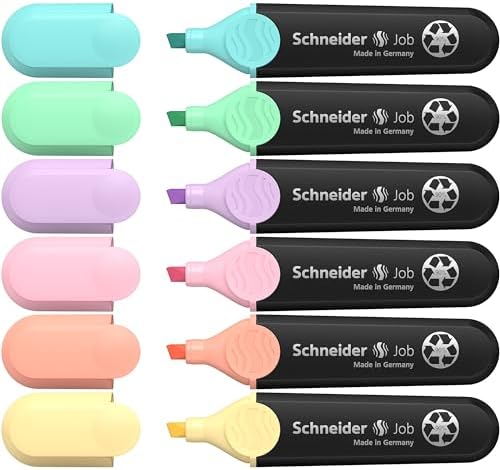 Schneider Pastel Job Highlighter Marker, Chisel Tip, Turquoise, Mint, Vanilla, Peach, Lavender, Light Pink, 6 Pack (115097)