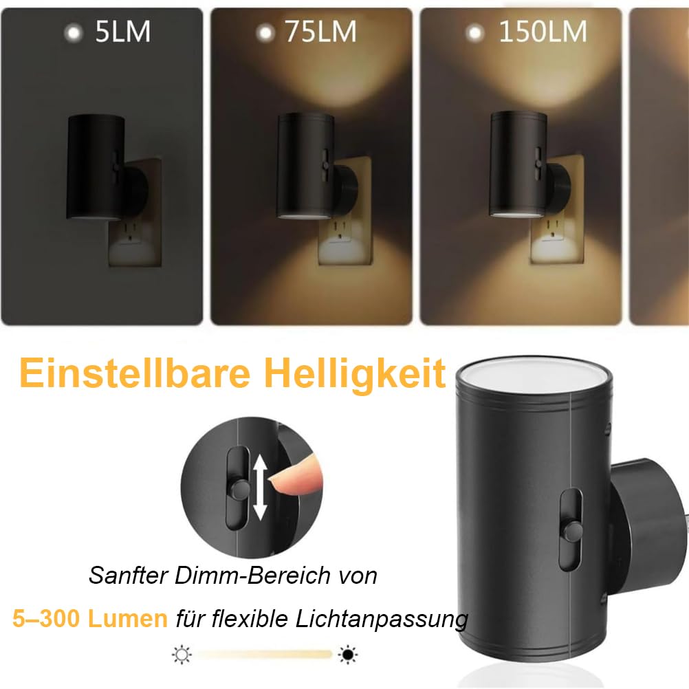 SolumiLumea | Intelligentes Nachtlicht LED Nachtlicht mit Bewegungssensor, dimmbar, 0-100 Lumen, warmweiß, ideal für Flure, Schlafzimmer und Treppenhäuser (Schwarz, WARM)