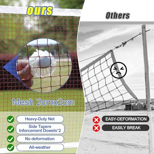 Volleyball and Badminton Stand with Net, Steel Poles and Stable Base for Adults and Youth, Indoor Outdoor Use