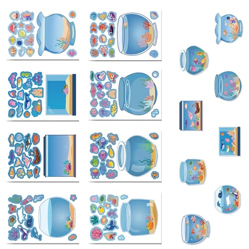 Calcomanía temática de acuario de dibujos animados en miniatura para álbumes de recortes, diario, planificador, botella de agua, teléfono, actividad familiar interactiva