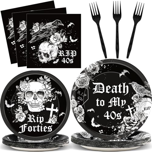 Image of Qyeahkj 100 Pcs 50th Birthday Plates and Napkins Party Supplies Death To My forties Decorations Rip To My 40s Paper Tableware Set for Men Women 50th Birthday Funeral for My Party Favor Serve 25