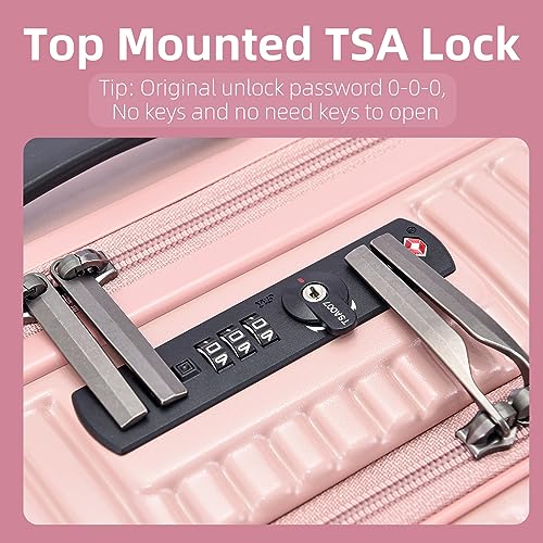 Image of Kaleenie 19 Inch Suitcase Hand Luggage with Front Pocket for 15.6 inch Laptop, 35 * 23 * 55cm, 43L, Ligthweight ABS+PC Hardshell Carry On, TSA Lock & YKK Zippers with HINOMOTO 360 Wheels, Pink