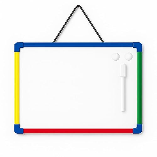 14x11 Inch Double-Sided Magnetic Whiteboard with Colorful Frame, Hanging Small Dry Erase Board for School & Home, Includes 1 Marker & 2 Magnets