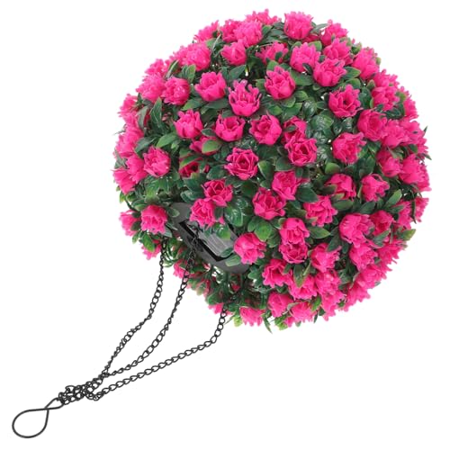 Cabilock Solar Hanging Plants Lamp Fake Floral Topiary Ball with LED Light for Outdoor Wedding Garden Decor Romantic Solar Powered Hanging Decoration Flower Design