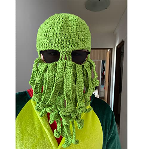 Triwonder Octopus Beard Hat Winter Beard Hat Beanie Cap Knit Hat Warm Windproof For Men Women (Green) #TOP6