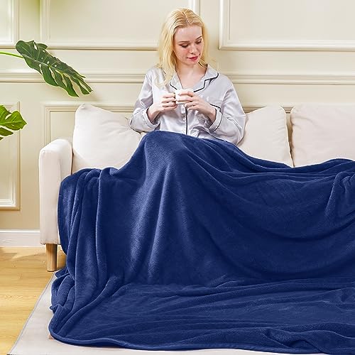 HOZY Thick Fleece Blanket, 150 x 200 cm, Dark Blue, Soft and Warm, Bedspread and Flannel Sofa Blanket, Reversible Double Sided - Image 4