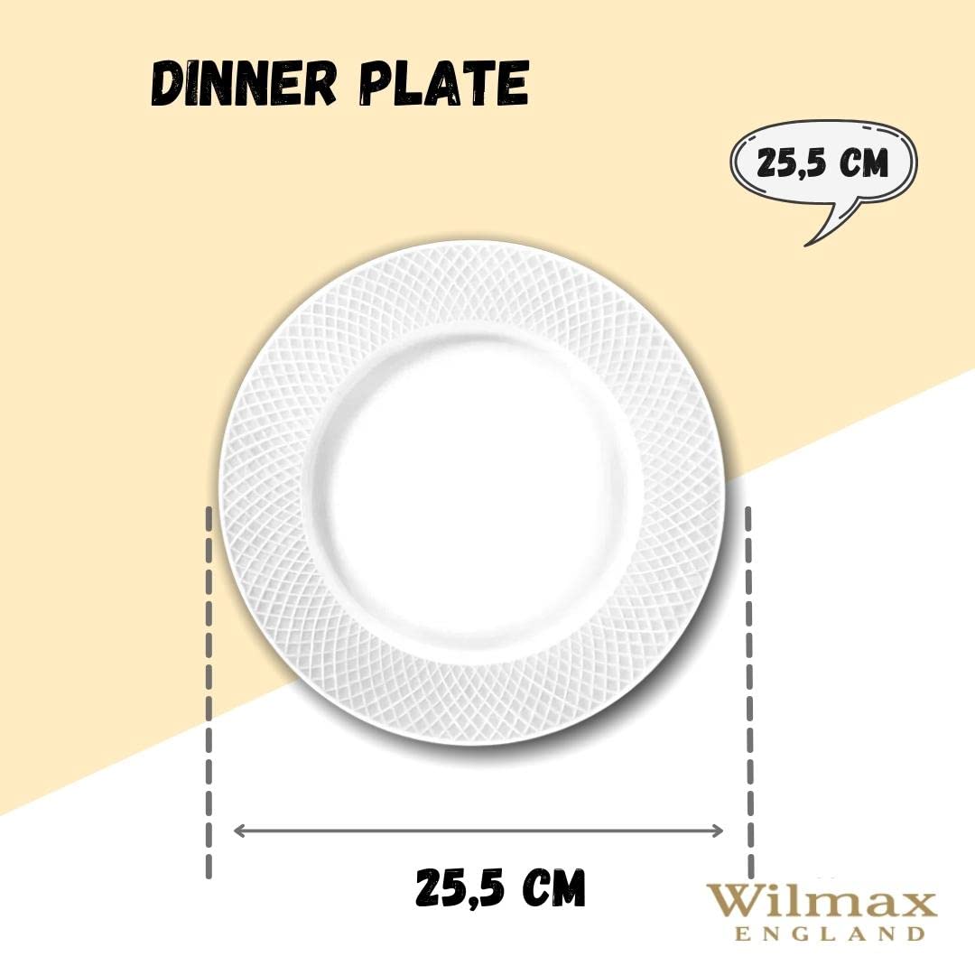 Wilmax 6 talerzy obiadowych, Ø 25,5 cm, białe talerze obiadowe z porcelany, nadają się do mycia w zmywarce, talerze śniadaniowe, talerze do ciasta, zapakowane w eleganckie pudełko prezentowe