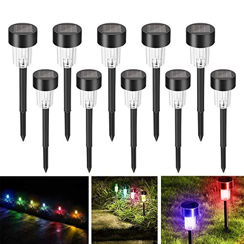 Preisvergleich Produktbild Solar Bodenleuchten 10 Stück LED Solarleuchten IP65 wasserdichte Gartenleuchten Bunt Garten Dekoration Licht Fahrstraßen Sicherheits Lichter für Rasen, Patio, Hof