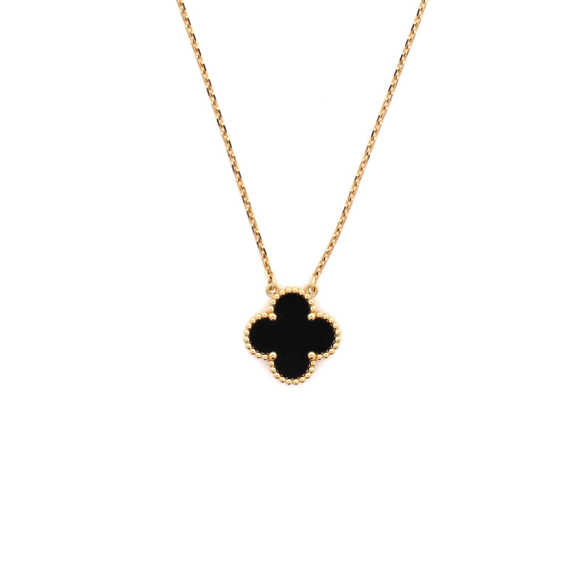 Van Cleef & Arpels Pre-Loved Vintage Alhambra Pendant Necklace 18K Yellow Gold and Onyx, Yellow Gold