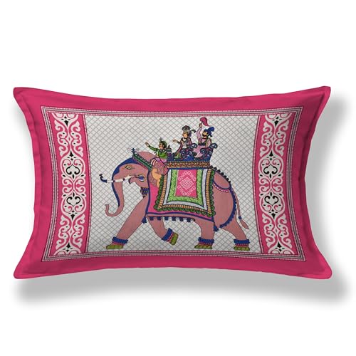 Image of Premium Rajasthani Jaipuri Traditional Sanganeri Elephant Print 144 TC 100% Pure Cotton Single Size Bedsheet with one Pillow Covers