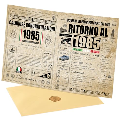joyoldelf Biglietto Auguri Compleanno 40 Anni - Personalizzata Idea Regalo Compleanno Originale per Uomo e Donne, Biglietti di Auguri Vintage con Busta per Mamma, Papà, Amico, Famiglia,Nonno(1985)