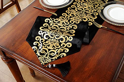 Caflife Happy New Year Decorations Table Runner Black And Gold 72 Inches For Party Home Decor Living Room Bedroom Art Decor,Black Velvet Table Runner With Tassels #TOP7