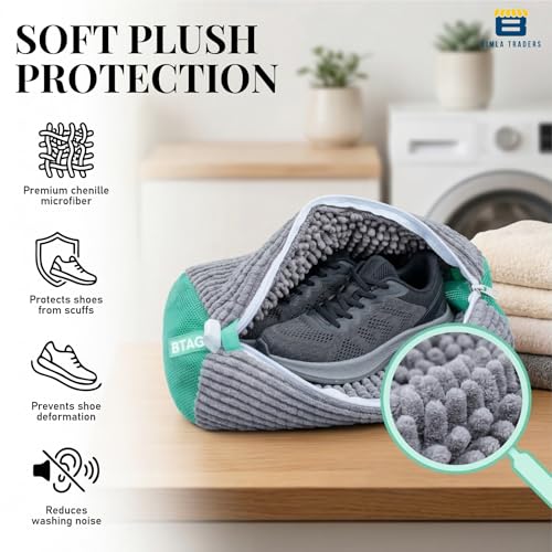 Image of Btag Reusable Shoe Laundry Bag for Washing Machine & Dryer | Plush Zippered Washing Pouch for Sneakers, Baby Items & Delicates (Grey) Pack of -2