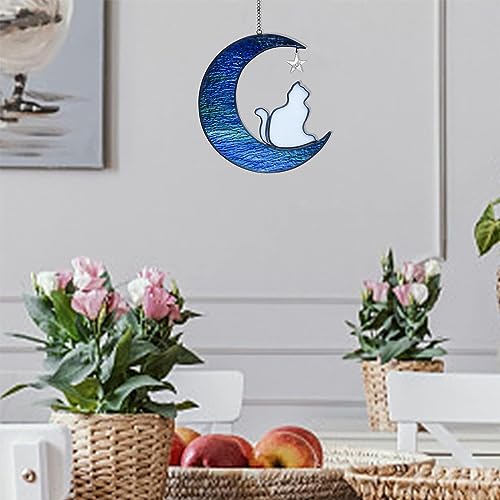 Stained Glass Cat Suncatcher, Cat Memorial Gifts Ornament, Cat on Moon Stained Glass Window Hangings Pet Memorial Gifts for Cat Themed Gifts for Cat Lovers, Cat Remembrance Gifts for Women, Mom by YT3 Studio - Image 5
