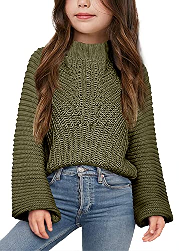 Imily Bela Girls Sweaters Kids Casual Bell Sleeve Knit Pullover Jumper Tops