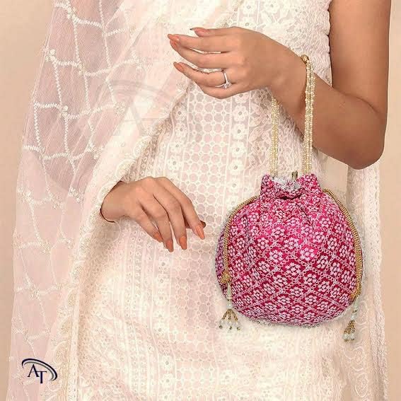 Image of Women Potli Bags | Zari Embroidered Silk With Drawstring | Traditional Return Gifts for Mehandi, Haldi, Baby Shower, Wedding, Sangeet, Seemantham