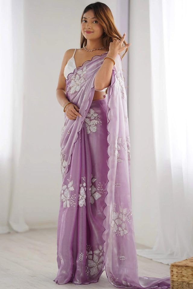 Sari Bollywood KULIA d'exception avec son tissu de chemisier à broder - 3