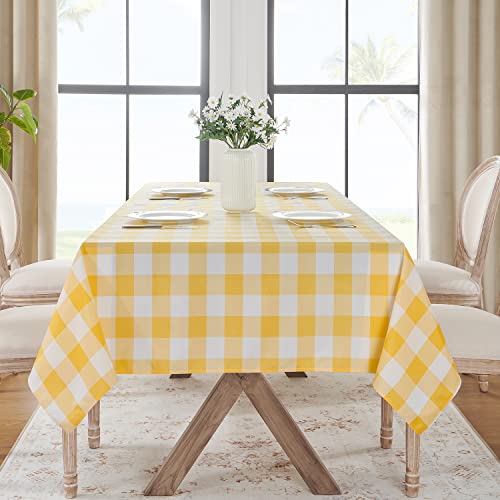 Softalker Gingham Checkered Tablecloth Rectangle - Outdoor Waterproof Buffalo Plaid Table Cloth, Stain Resistant Washable Table Cover for Picnic, Camping, Dining - Yellow and White, 60 x 120 Inch by Softalker - Image 8