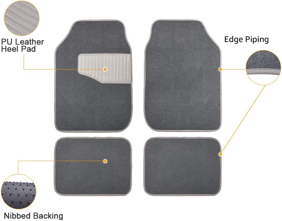 Amazon Basics Universal Fit All-Weather Heavy-Duty Carpet Floor Mats Cars - 4-Piece, Gray