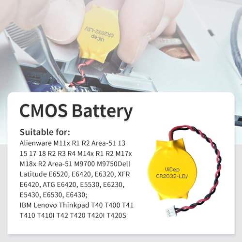 ViCep 5-Pack CR2032 CMOS Batterie 3V Motherboard BIOS Batterie mit 2 Kabeln und MOLEX Anschluss Computer Ersatzbatterie