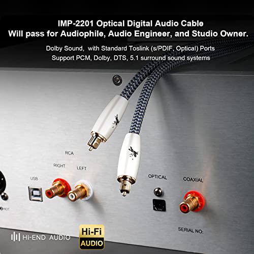 Impeto Digital Fiber Optic Audio Cable For Sound Bar Toslink Cord Male To Male 24K Gold Plated Connector Optical Audio Cable 6Ft 10Ft S/Pdif Glass Core, 6.56Feet/2M Imp-2201 #TOP5