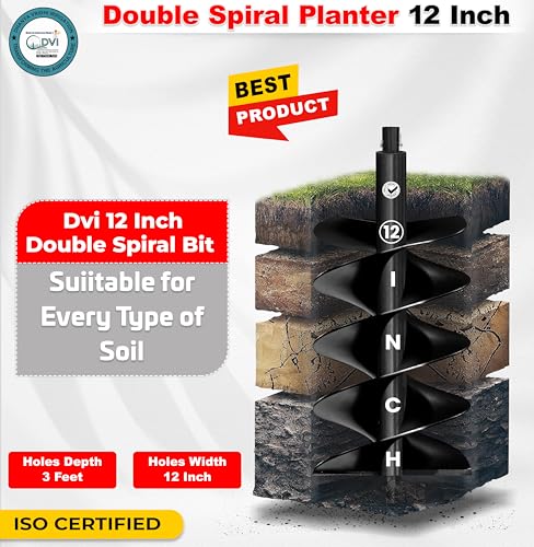 Image of DVI Double Spiral 12 Inch Earth Auger Drill Bit /Planter | Fit In Every Type of Earth Auger | Made With High Metal & ISI Approved Pipe For Durablity | For Digging Holes, Plantation.