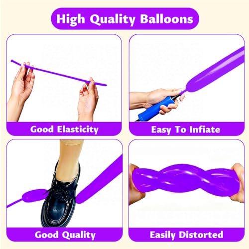 Image of 260 Purple Long Balloons for Balloon Garland Thickening Skinny Latex Twisting Animals Modeling Christmas Birthday Wedding Party Festival Decorations 100pcs