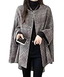 KUUFUUT Capa para Mujer Abrigo Vintage Abrigo Largo Cuello Redondo Chaqueta Tipo Poncho A Cuadros Gabardina Elegante para Otoño E Invierno Ropa De Abrigo A La Moda Cortavientos Color Rojo A Cuadros M