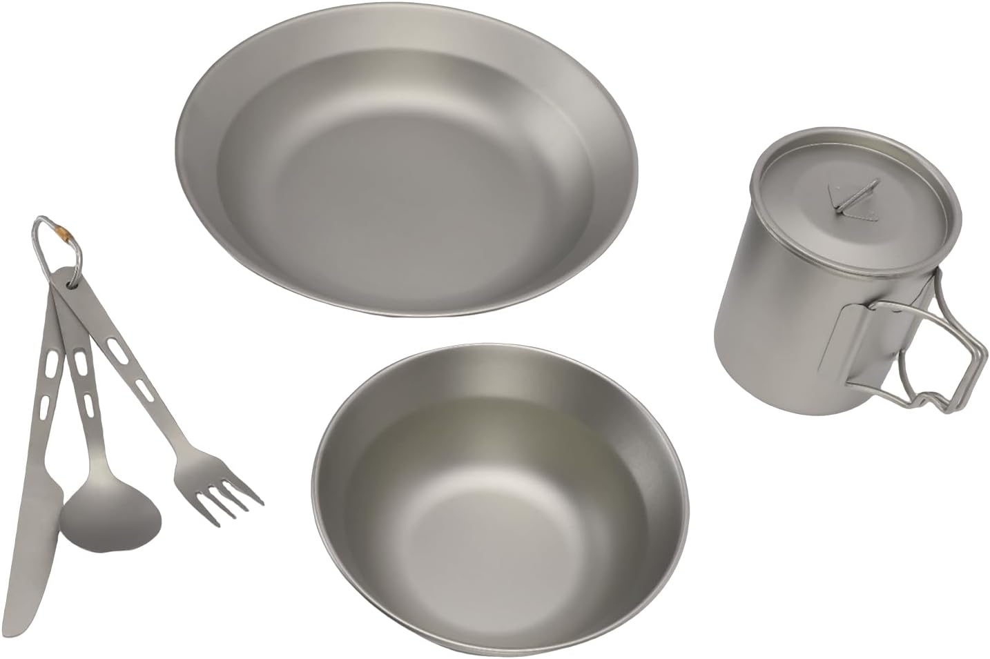 Plate Bowl Cup Cutter Fork Spoon Camping Mess Kit with Mesh Bag for Travel Picnic Ti Lightweight Portable Compact Design Hiking Backpacking