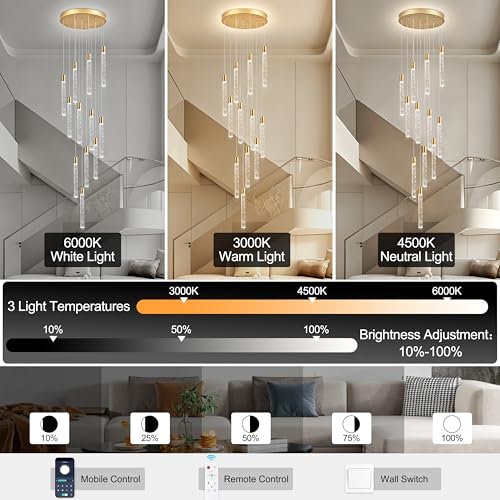 Image of 12-Lights Bubble Crystal Chandelier for Entryway High Ceiling,Gold