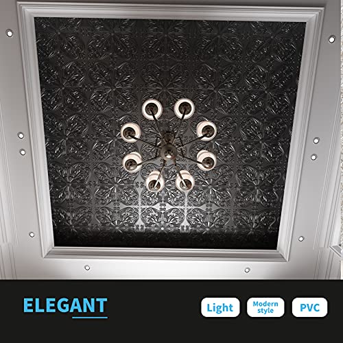 Art3d Decorative Ceiling Tile 2x2 Glue up, Lay in Ceiling Tile 24x24 Pack of 12pcs Spanish Floral in Black