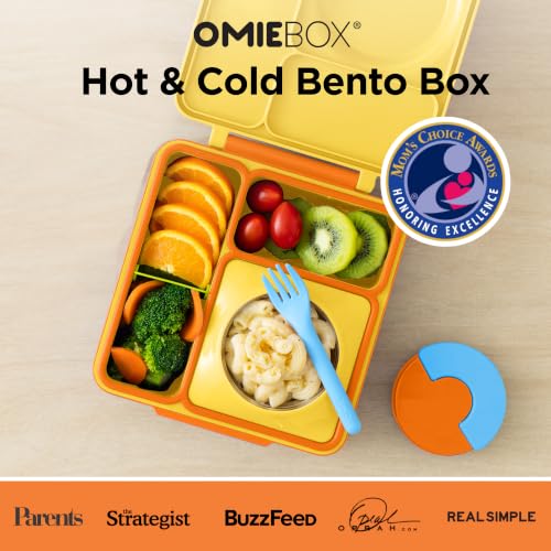 Image of OmieBox Bento Box for Kids - Insulated Bento Lunch Box with Leak Proof Vacuum Insulated Food Jar - 3 Compartments, Two Temperature Zones (Sunshine)
