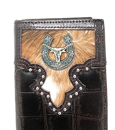Premium Men's Cow Fur Cowhide Longhorn Genuine Leather Bifold Wallet in 3 colors (Coffee)4