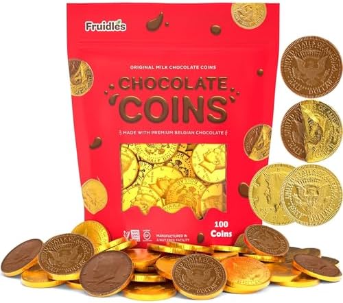 100 Coins, Gold Half Dollar Coins, Made with Premium Belgian ingredients, Nut-Free, Non-GMO, Kosher Dairy